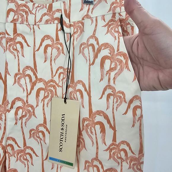 Scotch & Soda Womans size 30X32 Bell Slim Fit Chino Pants Orange Palm Trees NEW - Picture 2 of 8